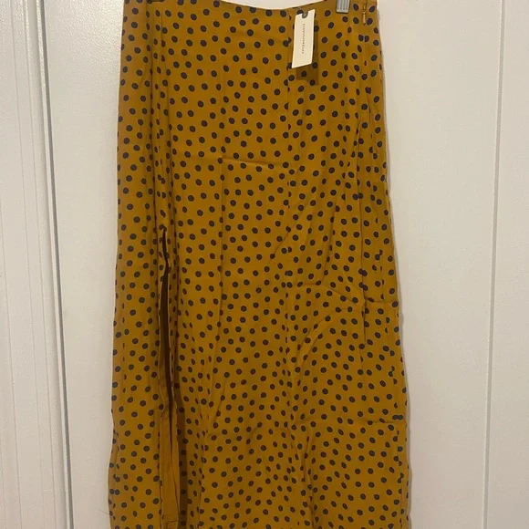 Anthropologie Maeve NWT Polka Dot Midi Skirt - Mustard Size 4 - Picture 4 of 6